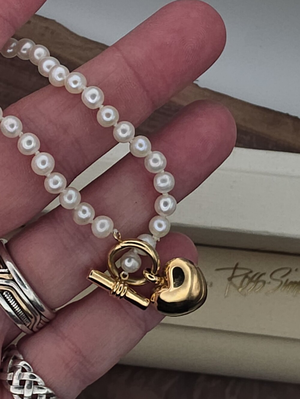 Vintage Peter Brams 14k Gold Akoya Pearl Puffy Heart Bracelet & Pendant Set - Picture 6 of 9
